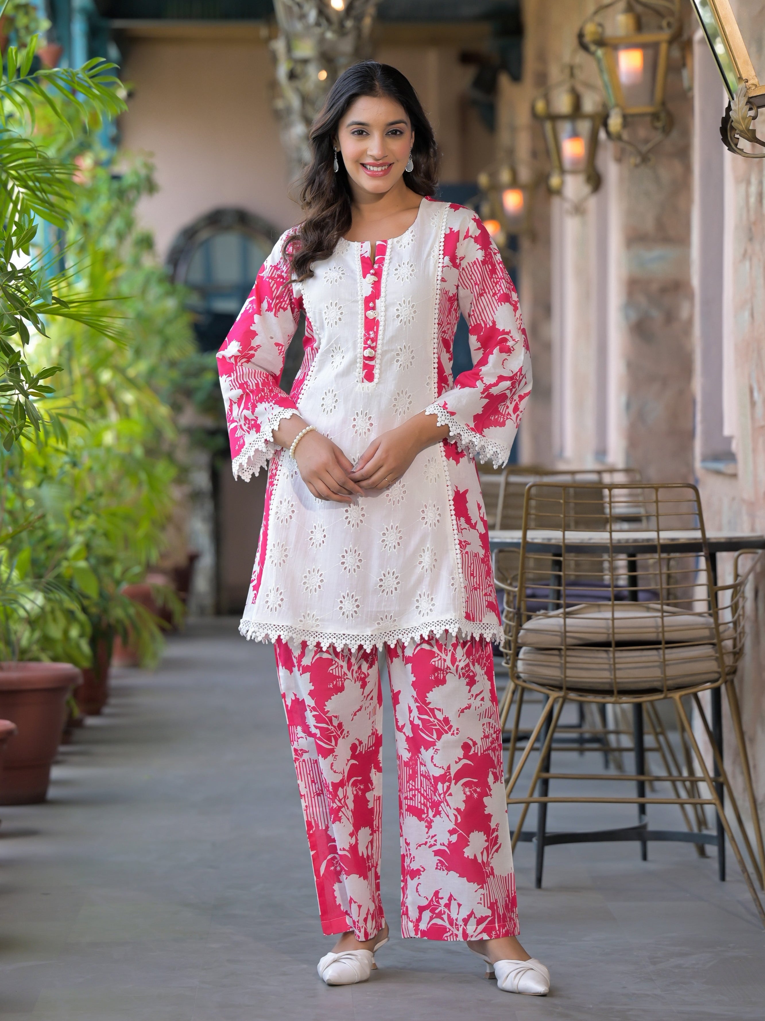 Bali Rose Schiffli Cotton Co-ord Set