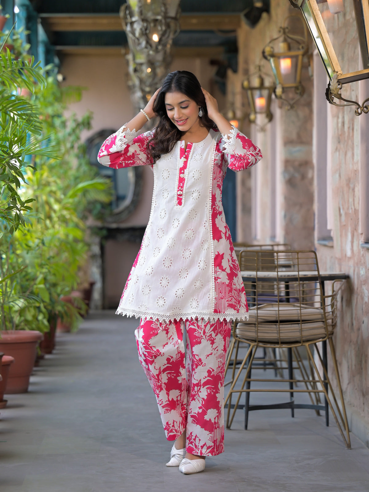 Bali Rose Schiffli Cotton Co-ord Set