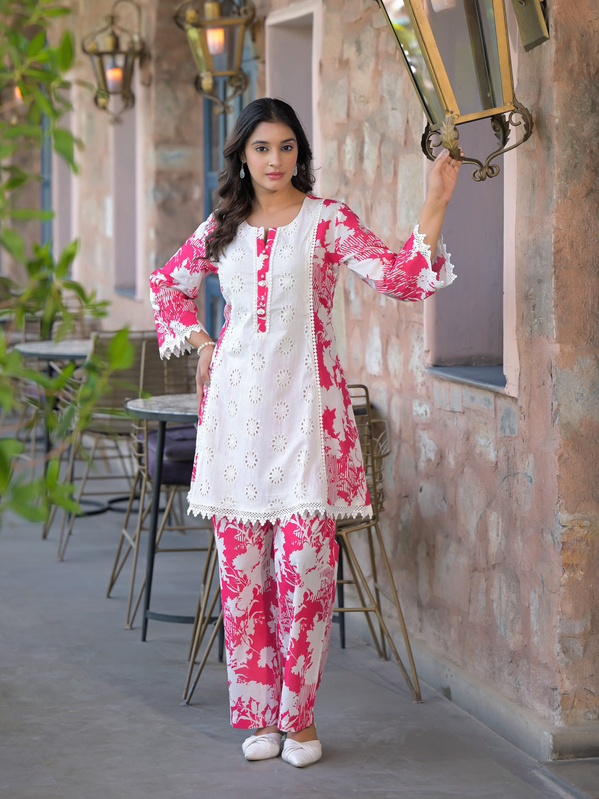 Bali Rose Schiffli Cotton Co-ord Set
