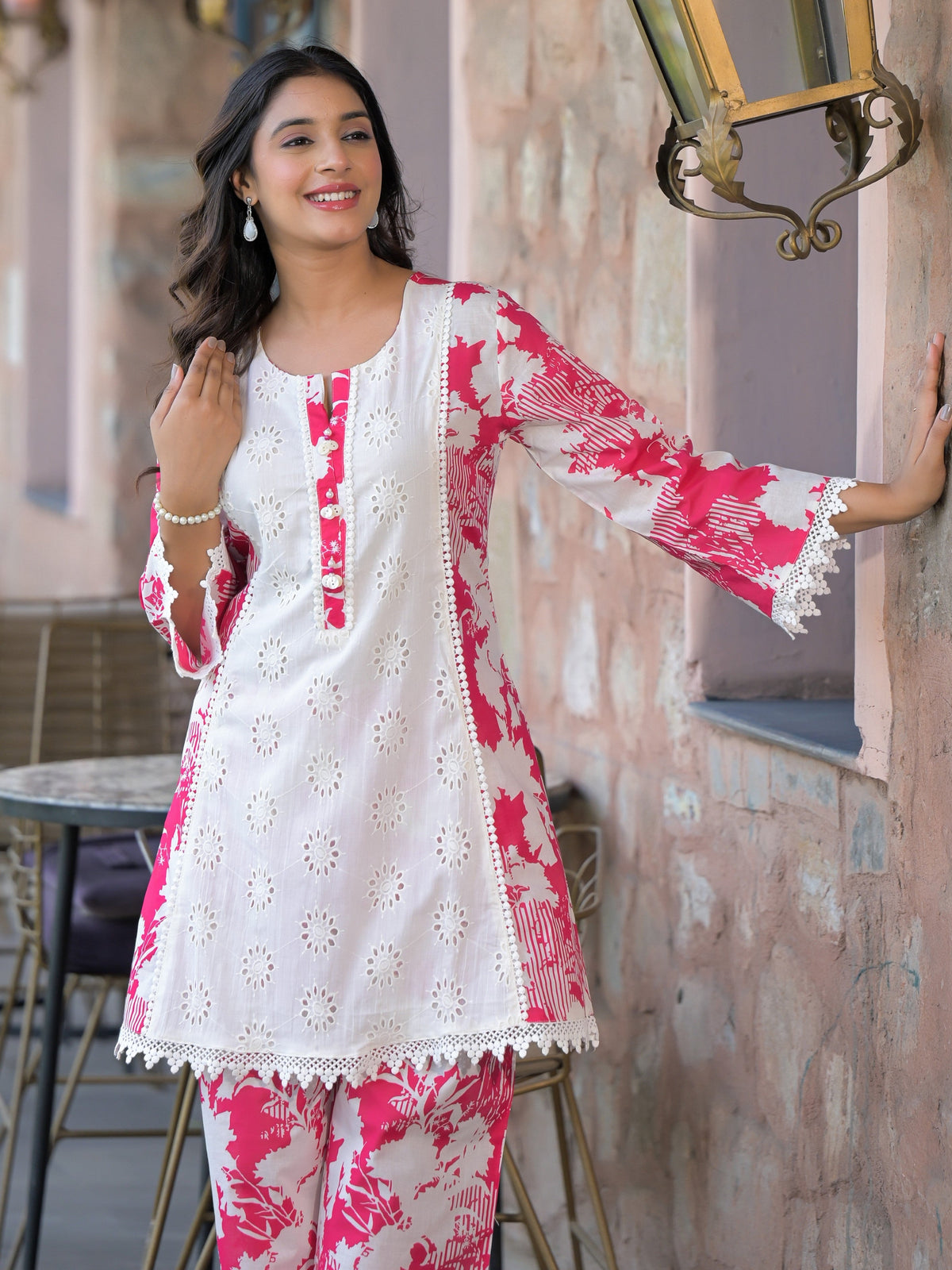 Bali Rose Schiffli Cotton Co-ord Set