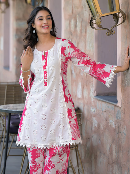Bali Rose Schiffli Cotton Co-ord Set