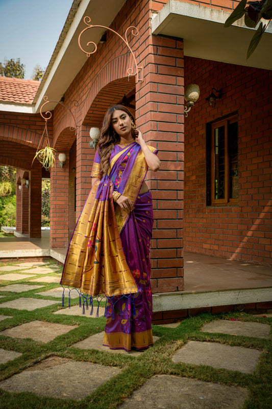 Dhiyona GR Women's Butterfly Purple Zari Paithani Silk Saree