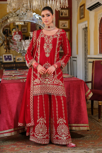 Sambhav Scarlet full heavy work gharara set