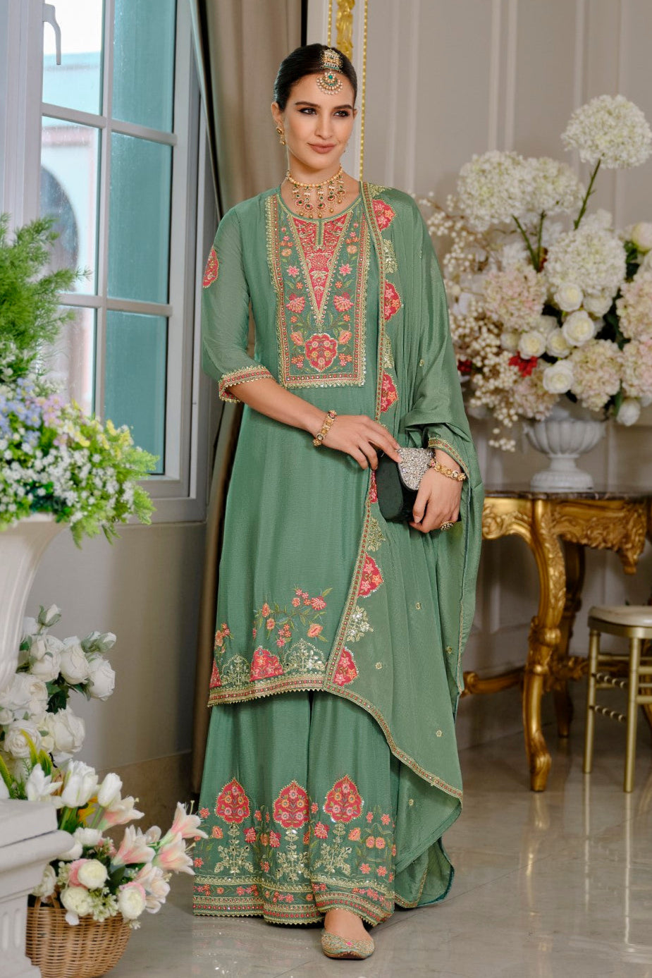 Suryamookhi Fern Embroidery Gharara Suit Set