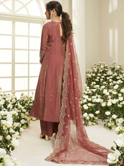 Dhiyona IN Floral Yoke Design Sequinned Anarkali Kurta With Palazzos & Dupatta