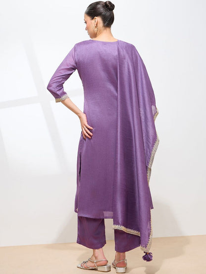 Dhiyona KL Women Ethnic Motifs Embroidered Regular Thread Work Kurta with Palazzos & With Dupatta