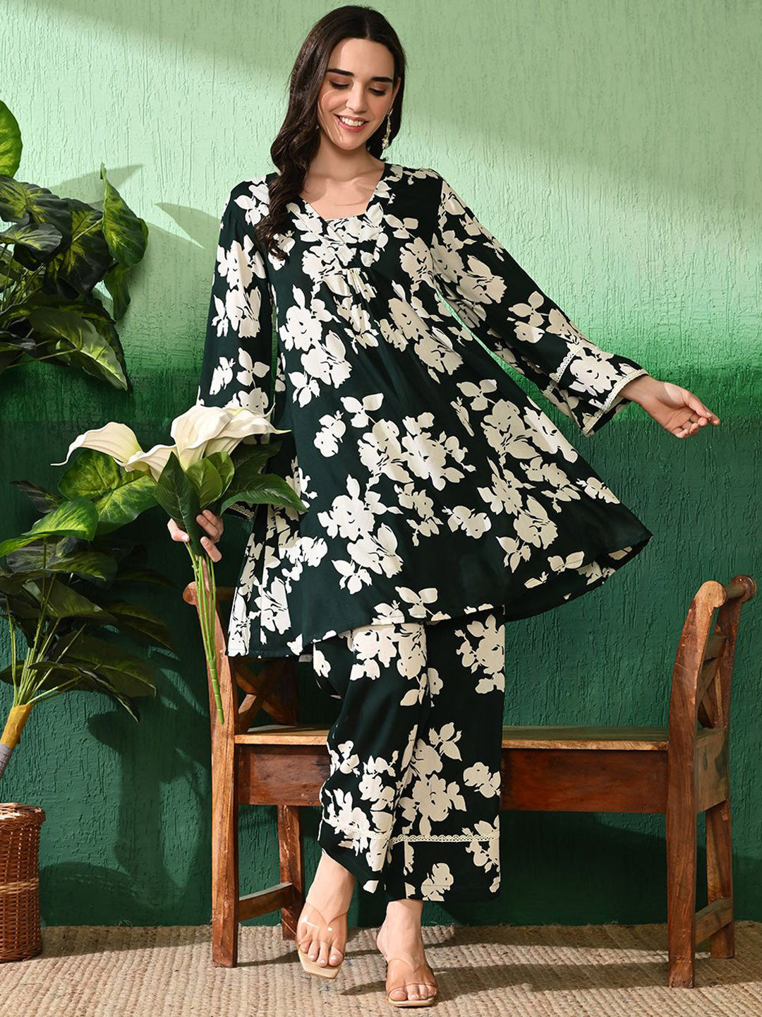 Printed A-Line Kurti With Trouser