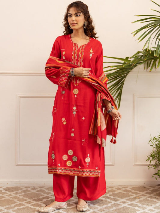 Dhiyona KL Women Ethnic Motifs Printed Regular Sequinned Kurta with Palazzos & With Dupatta