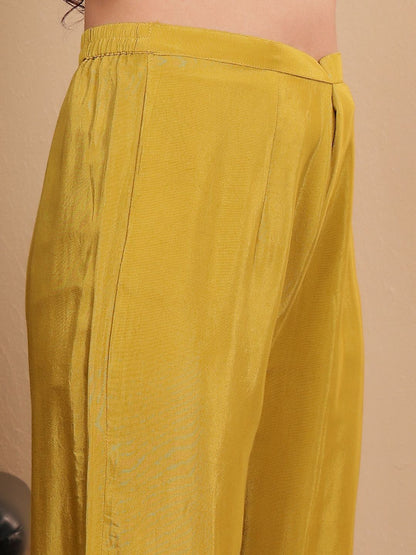 Dhiyona VA Floral Embroidered Pure Silk Straight Kurta with Palazzos & With Dupatta