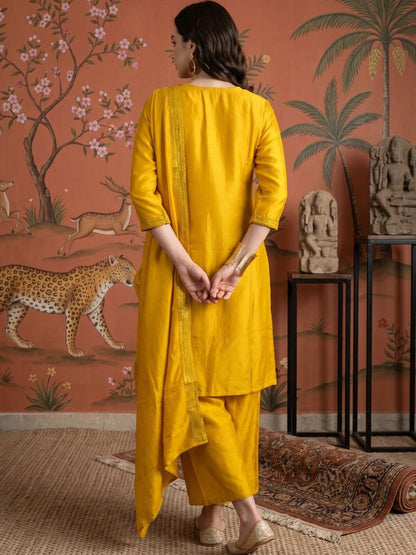 Women Ethnic Motifs Embroidered Regular Thread Work Kurta with Trousers & With Dupatta