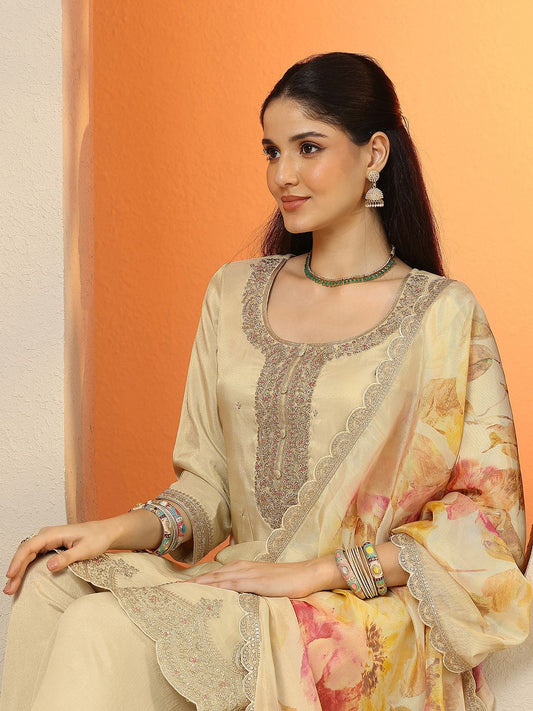 Dhiyona LL Women Floral Embroidered Regular Thread Work Kurta with Palazzos & Dupatta