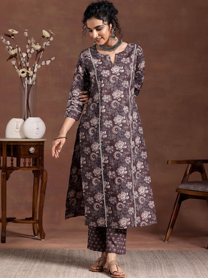 Women Floral Printed Regular Kurta with Trousers