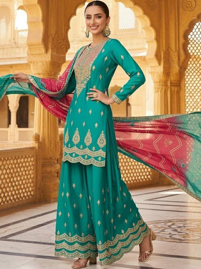 Dhiyona HOP Embroidered Round Neck Kurta & Sharara With Dupatta