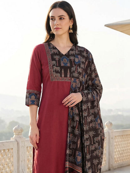 Women Ethnic Motifs Regular Pure Cotton Kurta with Trousers & With Dupatta