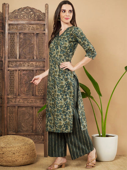 Women Floral Printed Regular Pure Cotton Kurta with Palazzos