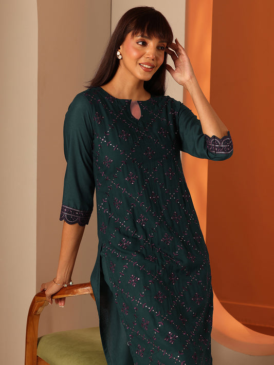 Women Floral Embroidered Regular Kurta with Trousers