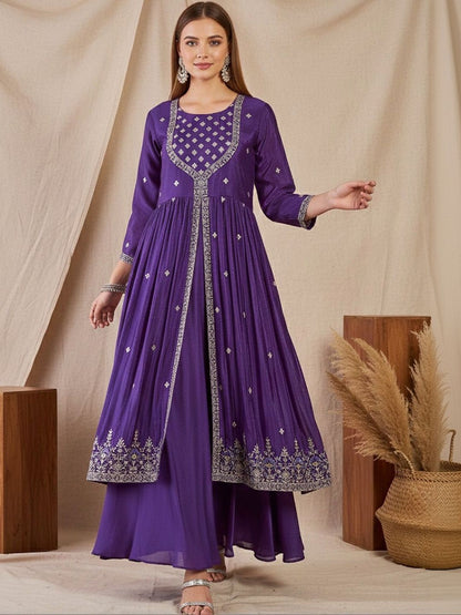 Dhiyona SN Embroidered Round Neck Kurta & Sharara Kurta Set