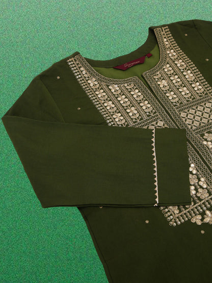 Floral Yoke Design Sequinned Straight Kurta & Trouser With Dupatta