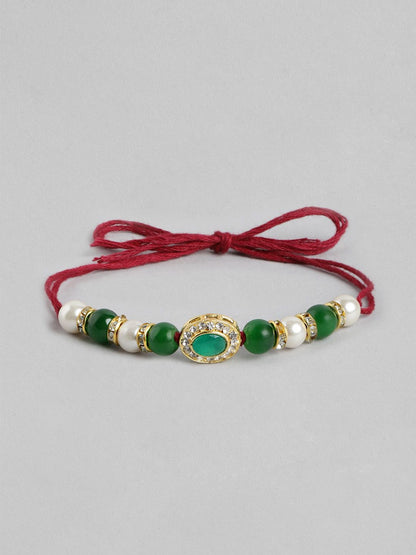 Dhiyona Unisex Set of 2 Beaded Bhai Bhabhi Rakhis With Roli & Chawal