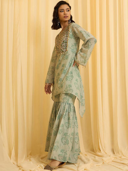 Dhiyona CH Embroidered Printed Kurta With Sharara