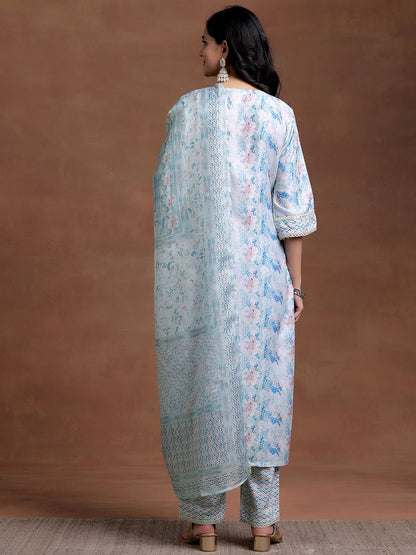 Women Printed Regular Thread Work Kurta with Trousers & With Dupatta