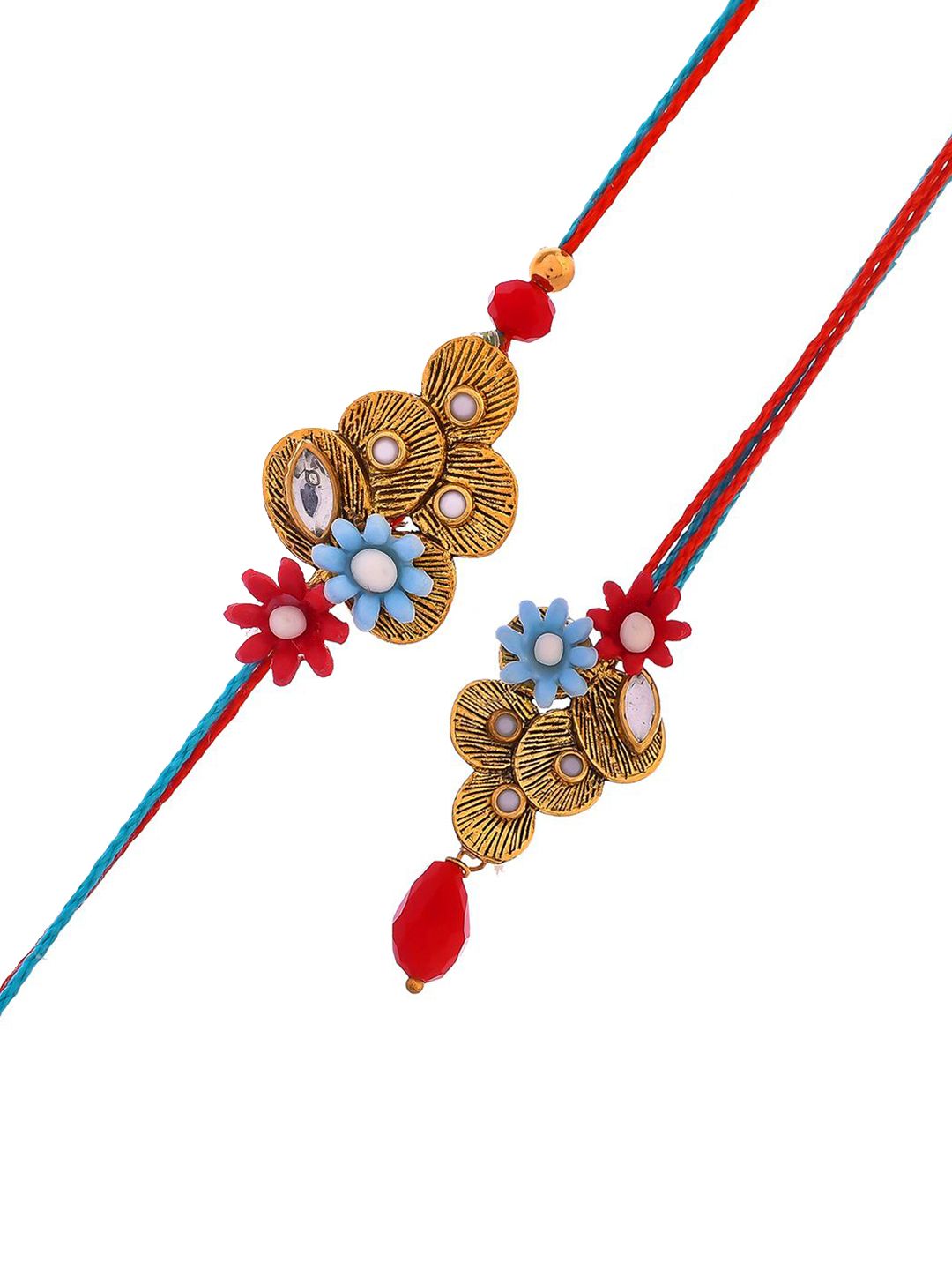 Dhiyona Green Stone-Studded & Beaded Bhaiya Bhabhi Thread Rakhi