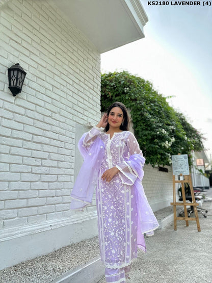 Dhiyona KL Women Floral Embroidered Regular Thread Work Kurta with Palazzos & With Dupatta