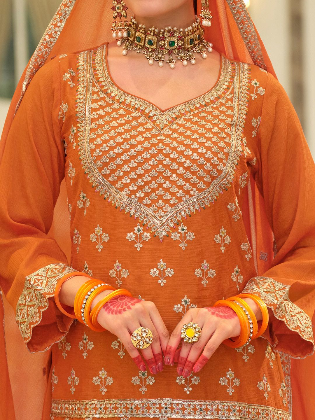 Dhiyona IE Women Ethnic Motifs Embroidered Kurta with Sharara & Dupatta