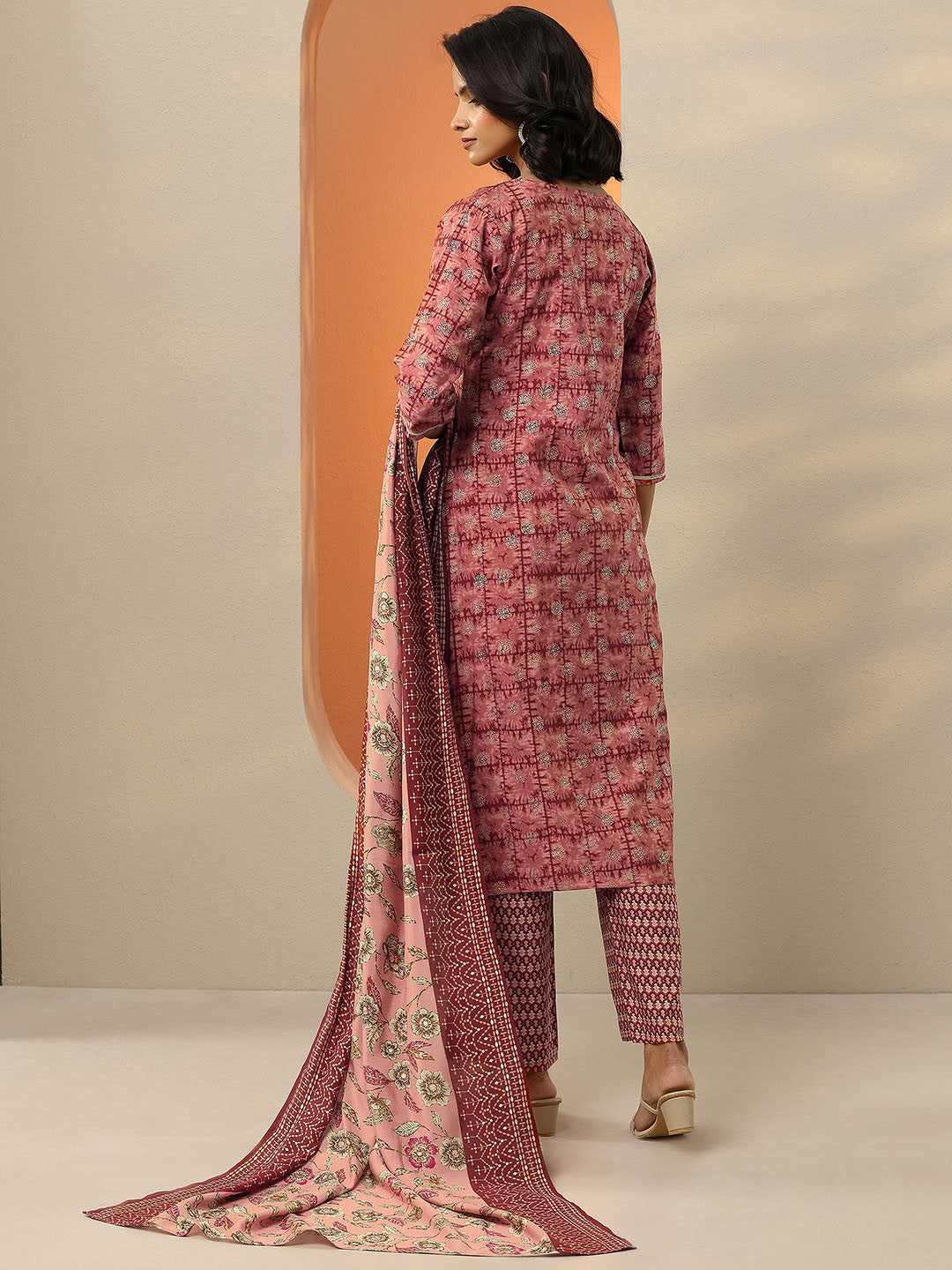 Maroon Ethnic Motifs Printed Mirror Work Straight Kurta With Palazzos & Dupatta