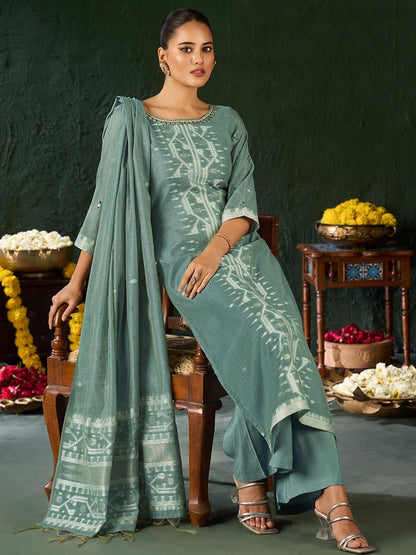 Dhiyona KL Women Embroidered Regular Thread Work Kurta with Palazzos & Dupatta