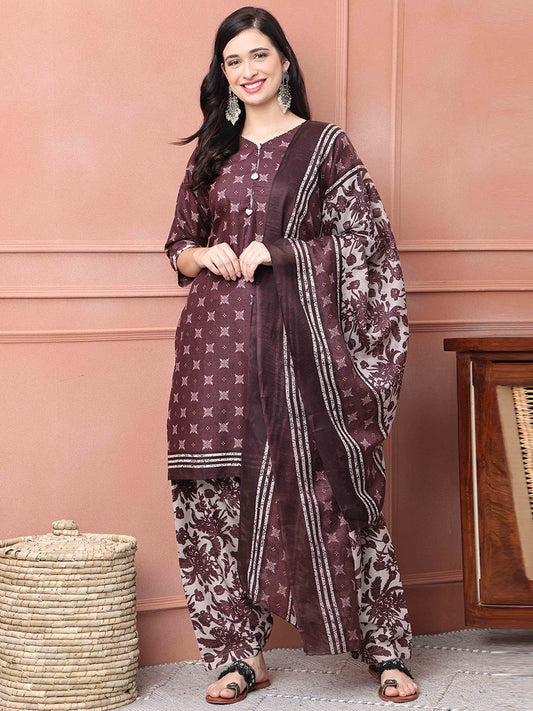Dhiyona KL Floral Printed Straight Kurta With Salwar & Dupatta