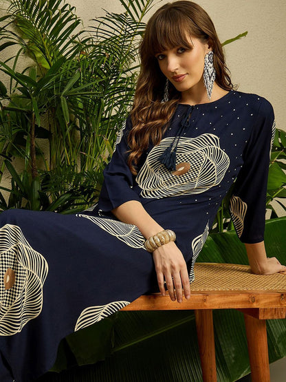 Dhiyona IE Geometric Printed Round Neck Top With Trousers Co-Ords