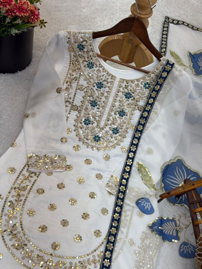 Dhiyona KL Women Ethnic Motifs Embroidered Regular Sequinned Kurta with Sharara & With Dupatta