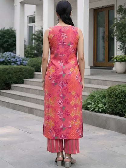 Printed Pure Cotton Round Neck Kurta & Trousers