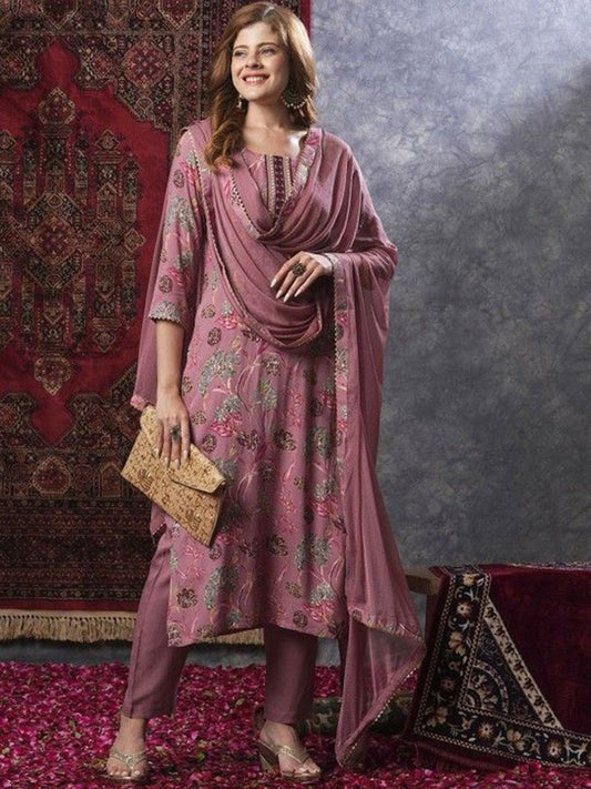 Dhiyona KL Women Floral Printed Regular Kurta with Trousers & With Dupatta