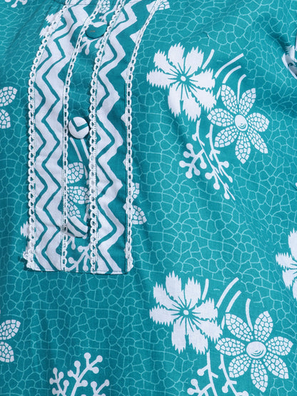 Floral Printed Regular Pure Cotton Kurta with Trousers & Dupatta
