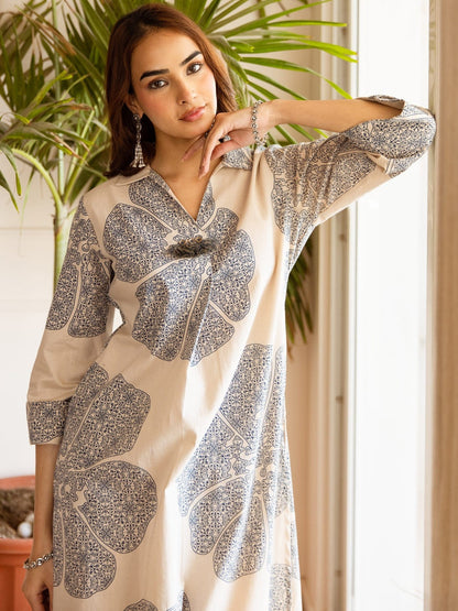 Printed Shirt Collar Kurta & Palazzos Kurta Set
