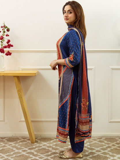 Dhiyona KL Women Ethnic Motifs Printed Regular Sequinned Kurta with Palazzos & With Dupatta