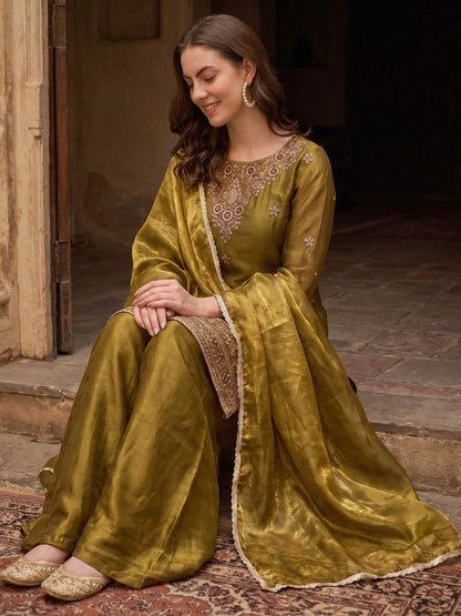 Women Ethnic Motifs Regular Thread Work Kurta with Palazzos & With Dupatta