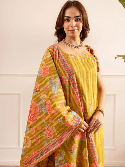 Women Floral Printed Regular Thread Work Pure Cotton Kurta with Palazzos & With Dupatta