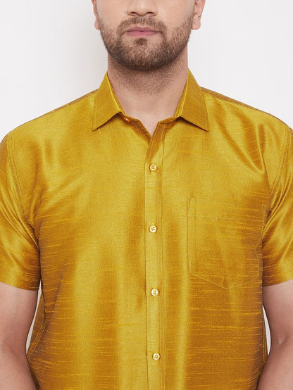 Men's Mustard Silk Blend Straight Ethnic Shirt