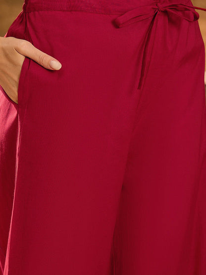 Floral Printed Pure Cotton Straight Kurta With Palazzos & Dupatta Set