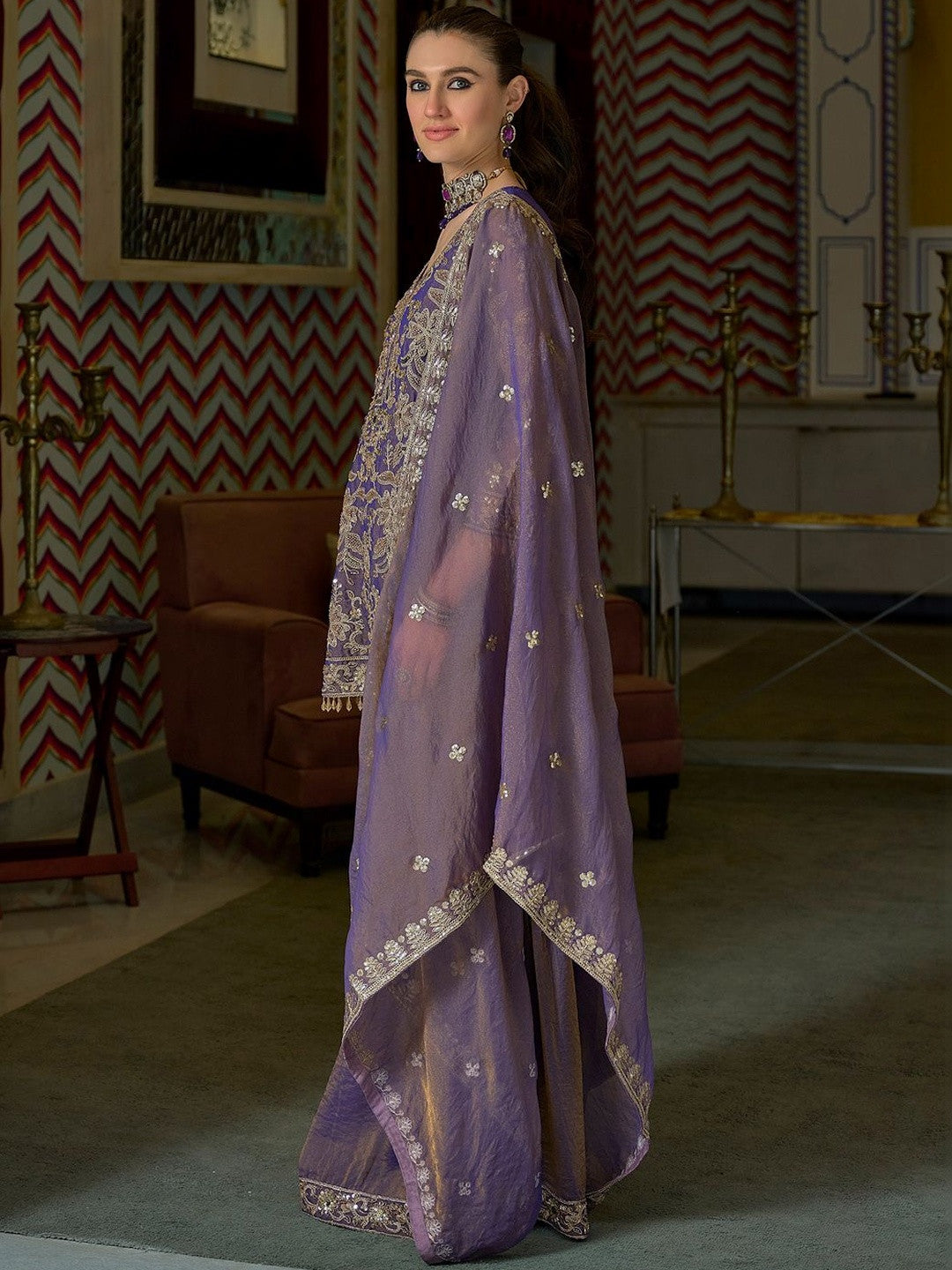 Women Ethnic Motifs Embroidered Regular Thread Work Kurta with Sharara & With Dupatta