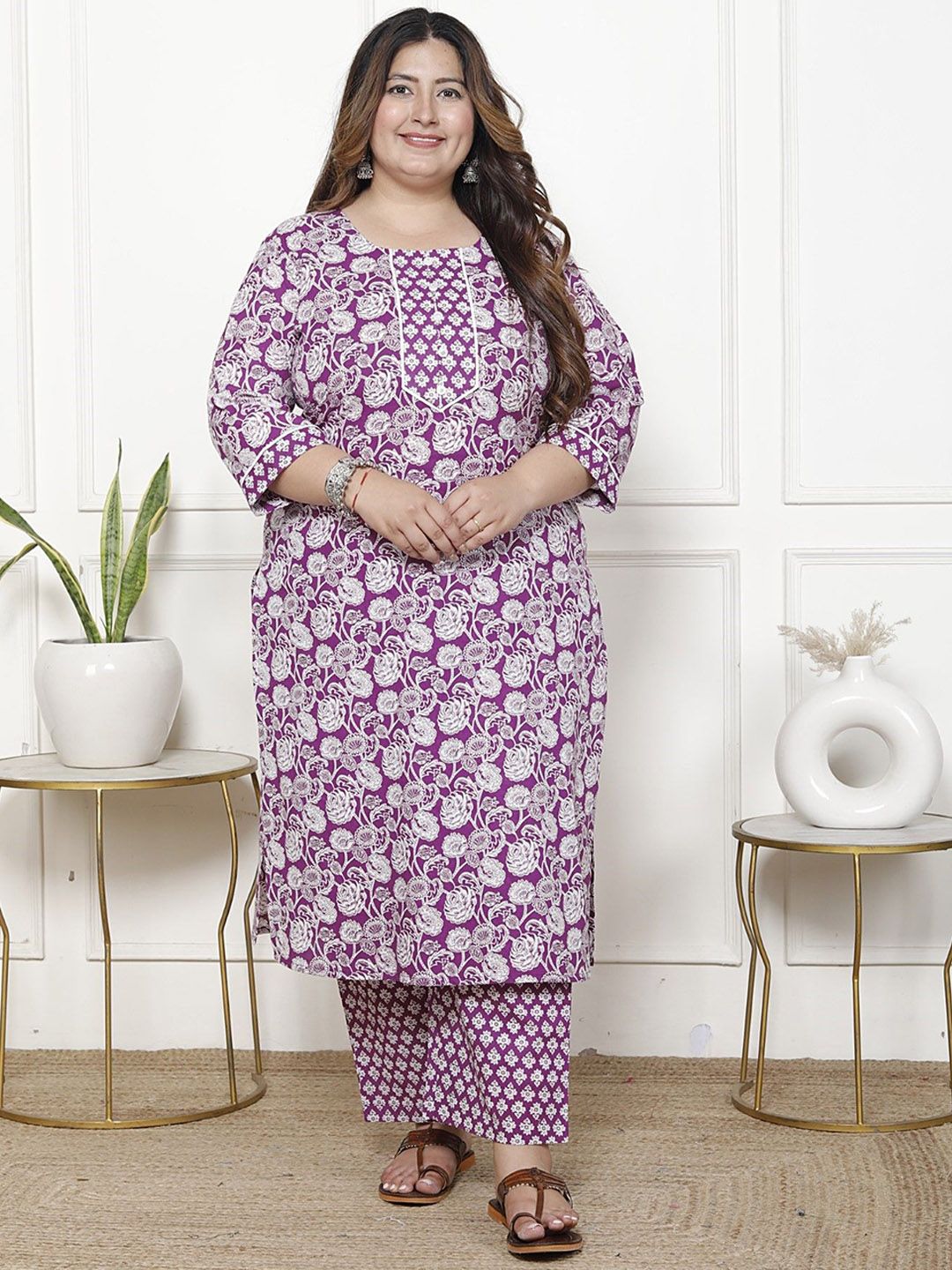 Dhiyona KL Floral Printed Pure Cotton Straight Kurta With Trouser And Dupatta