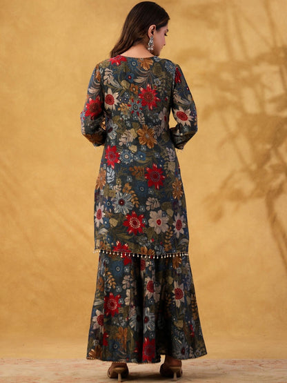 Dhiyona HOP Floral Printed Kurta with Sharara & Dupatta Set