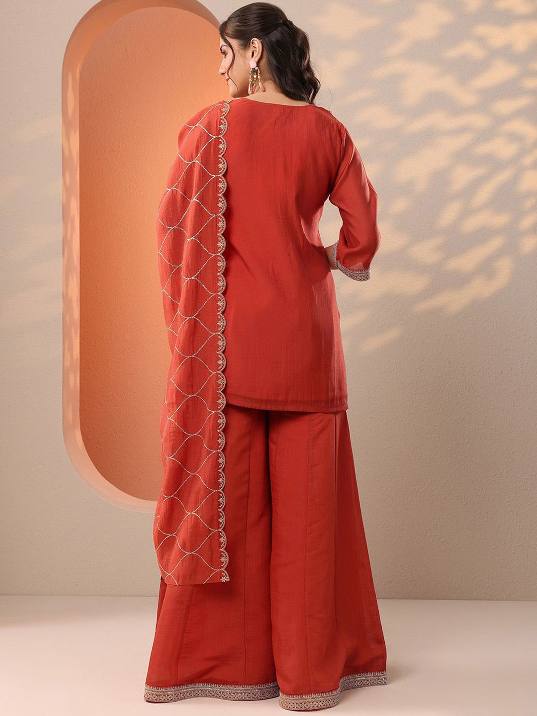 Dhiyona LL Ethnic Motifs Embroidered Straight Kurta With Sharara & Dupatta
