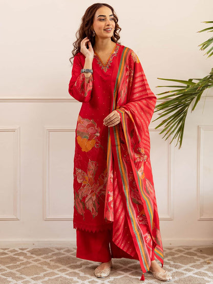 Dhiyona SN Floral Printed Straight Kurta With Palazzos & Dupatta