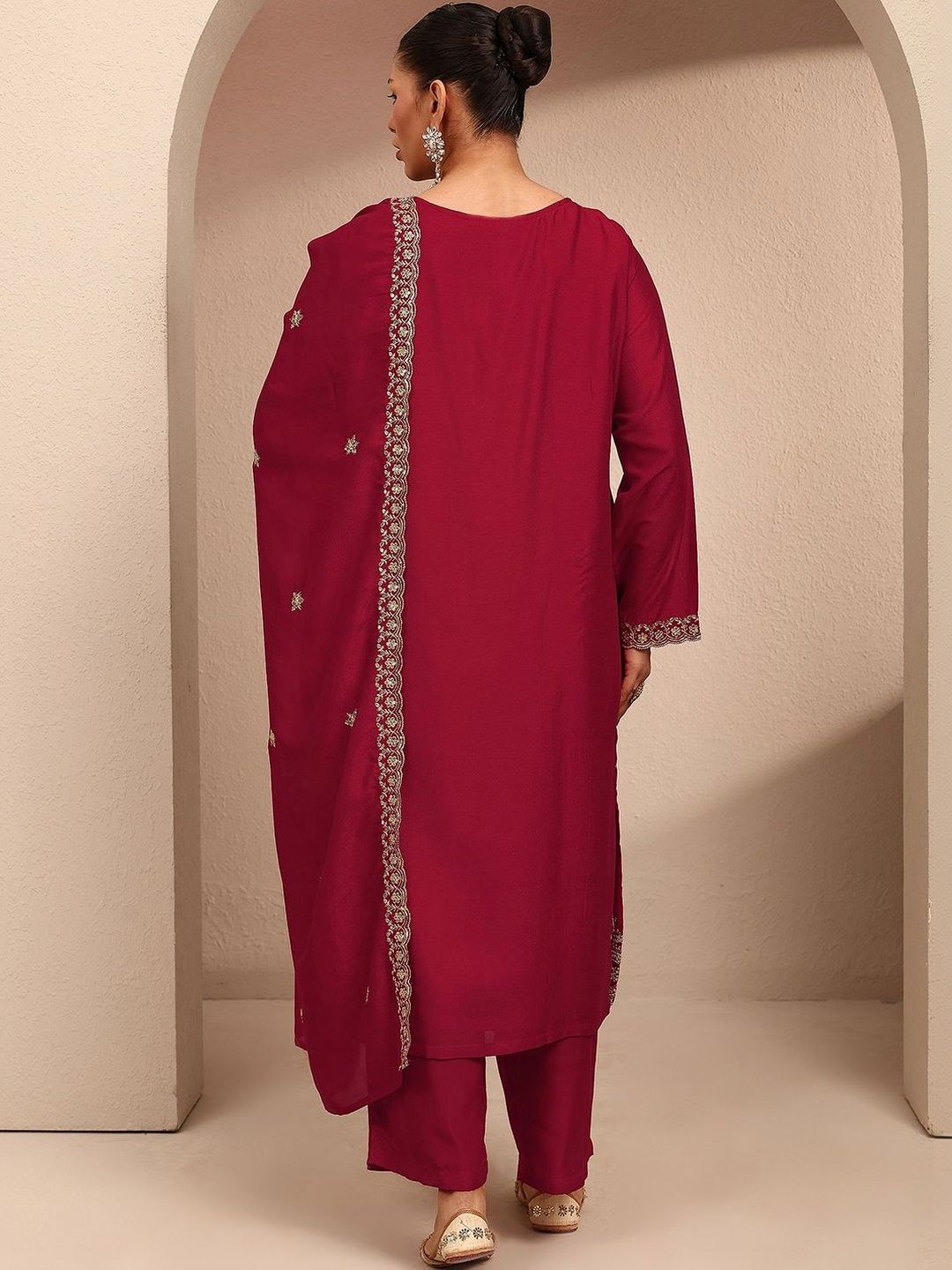 Dhiyona Women's Ethnic Motifs Embroidered Regular Thread Work Kurta with Palazzos & With Dupatta