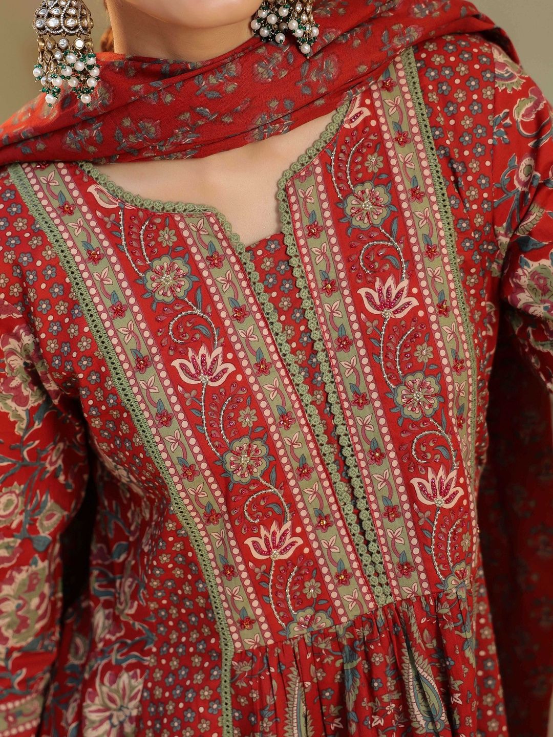 Dhiyona RR Women's Ethnic Motifs Printed Pleated Pure Cotton Kurta with Trousers & With Dupatta