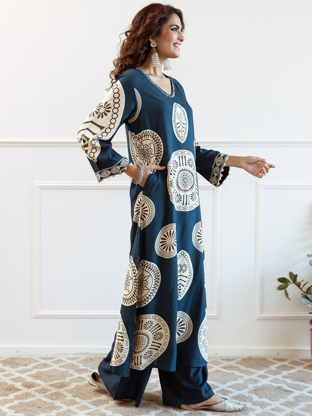 Printed With Embroidered Kurta With Palazzos